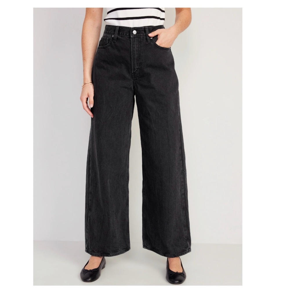 Old Navy Women's Extra High-Rise Baggy Wide-Leg Jeans size 6 Washed Black